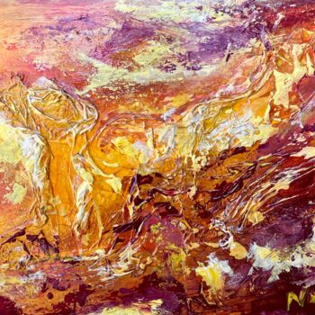 Pintura titulada "Scène Volcanique" por Nathalie Morin, Obra de arte original, Acrílico Montado en Bastidor de camilla de ma…