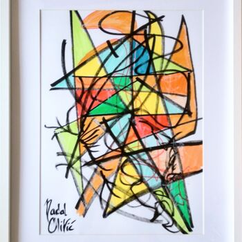 Drawing titled "OEUVRE UNIQUE "MOND…" by Nathalie Nadal-Olivié, Original Artwork, Marker Mounted on Wood Stretcher frame