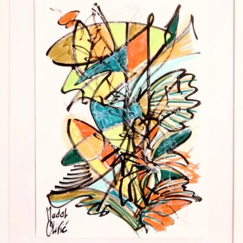 Dessin intitulée "OEUVRE UNIQUE "AQUA"" par Nathalie Nadal-Olivié, Œuvre d'art originale, Marqueur Monté sur Panneau de bois