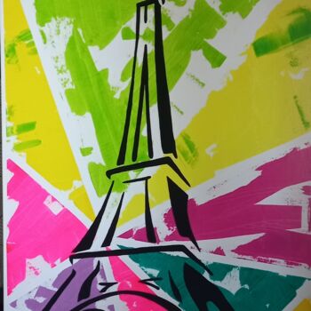 Painting titled "LOVE PARIS" by Nathalie Pellissier, Original Artwork, Acrylic Mounted on Wood Stretcher frame