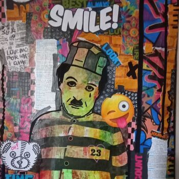 Collages titled "CHAPLIN" by Nathalie Pellissier, Original Artwork, Collages Mounted on Wood Stretcher frame