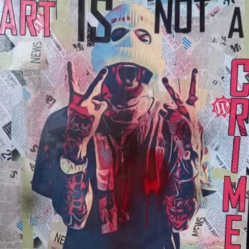 Collages titled "ART IS NOT A CRIME 2" by Nathalie Pellissier, Original Artwork, Collages Mounted on Wood Stretcher frame