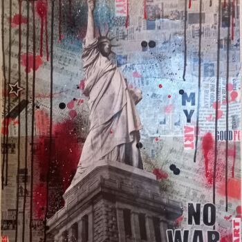 Collages titled "NO WAR" by Nathalie Pellissier, Original Artwork, Collages Mounted on Wood Stretcher frame