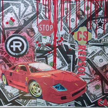 Collages titled "RACING" by Nathalie Pellissier, Original Artwork, Collages Mounted on Wood Stretcher frame