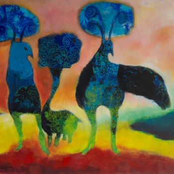 Картина под названием "Les Oiseaux du Para…" - Nathalie Portejoie, Подлинное произведение искусства