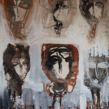 Peinture intitulée "Les Têtes (2012)" par Nathalie Portejoie, Œuvre d'art originale