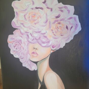 Painting titled "Femme fleur" by Nathalie Pouliquen, Original Artwork, Oil