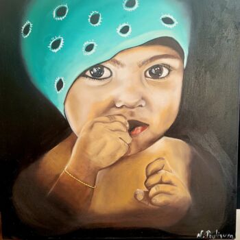 Painting titled "Babygirl" by Nathalie Pouliquen, Original Artwork, Oil