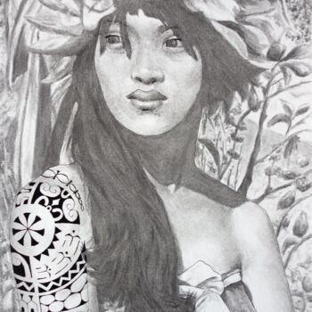 Drawing titled "Songe tropical" by Nathalie Setea, Original Artwork, Charcoal