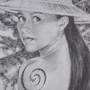 Drawing titled "Regard" by Nathalie Setea, Original Artwork, Charcoal