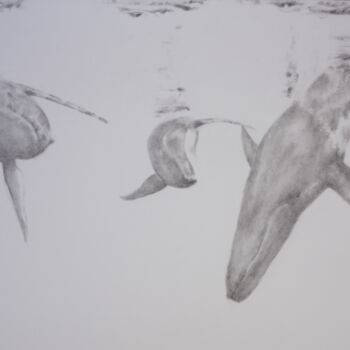 Dibujo titulada "Trois baleines" por Nathalie Setea, Obra de arte original, Carbón