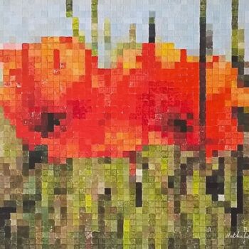 Painting titled "Deux coquelicots" by Nathalie Si Pié, Original Artwork, Acrylic