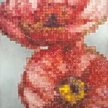 Painting titled "10- Pixels flowers" by Nathalie Si Pié, Original Artwork, Acrylic