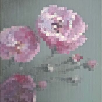 Картина под названием "14- Pixels flowers" - Nathalie Si Pié, Подлинное произведение искусства, Акрил