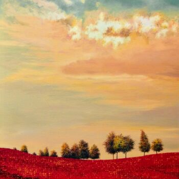 Painting titled "Field of poppies/Ch…" by Nathalie Si Pié, Original Artwork, Oil Mounted on Wood Stretcher frame