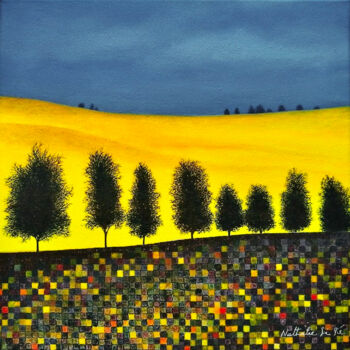 Painting titled "Au bord du chemin/B…" by Nathalie Si Pié, Original Artwork, Oil Mounted on Wood Stretcher frame