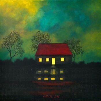 Painting titled "Night lights/Lumièr…" by Nathalie Si Pié, Original Artwork, Acrylic Mounted on Wood Stretcher frame