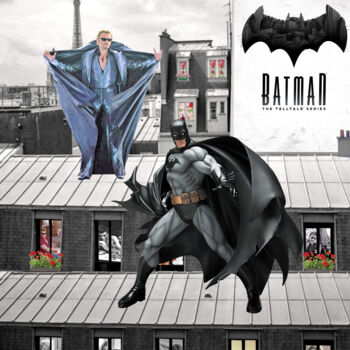 「Johnny vs Batman」というタイトルのデジタルアーツ Nathalie Simonetによって, オリジナルのアートワーク, 写真モンタージュ