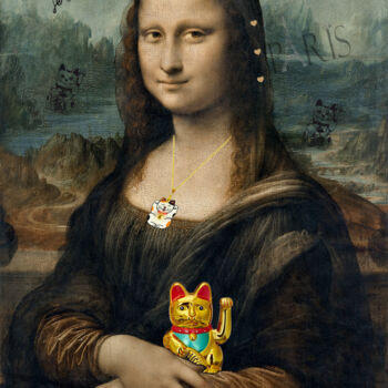 Digital Arts με τίτλο "Mona Lisa vs Maneki…" από Nathalie Simonet, Αυθεντικά έργα τέχνης, Φωτογραφία Μοντάζ
