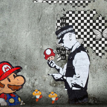 Digital Arts titled "Mario et le policier" by Nathalie Simonet, Original Artwork, Photo Montage