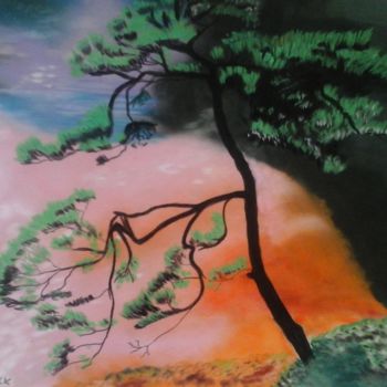 Pintura titulada "Parasol sur le lac" por Nathalie Soucek, Obra de arte original, Pastel