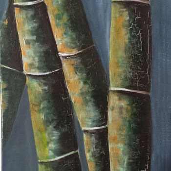 Painting titled "" Les bambous"" by Nathalie Troalen, Original Artwork, Oil