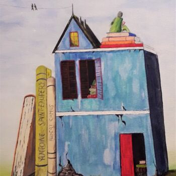 Pintura titulada "Lecture sur toit" por Nathalie Venant, Obra de arte original, Acrílico