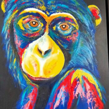 Peinture intitulée "singe multicolore" par Nathalie Venant, Œuvre d'art originale, Huile Monté sur Châssis en bois