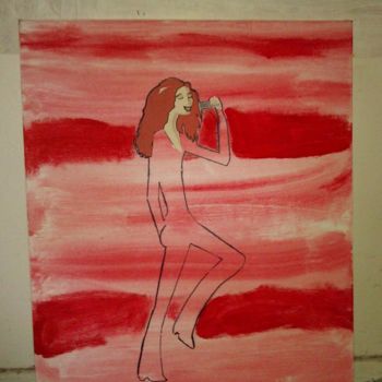 Painting titled "Red Singer" by Nathalie Choupay, Original Artwork, Oil