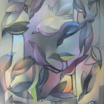 Painting titled "oiseaux.jpg" by Nathalie Gautier, Original Artwork, Oil