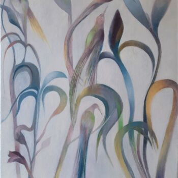 Картина под названием "Les colibris" - Nathalie Gautier, Подлинное произведение искусства, Масло Установлен на Деревянная ра…
