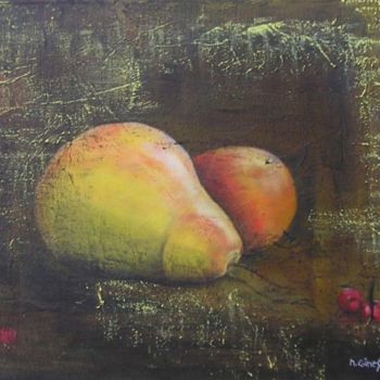 Painting titled "solitude d'une poire" by Nathalie Gineste, Original Artwork