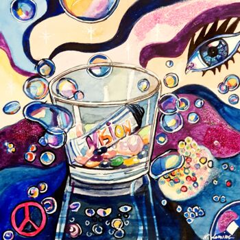 Peinture intitulée "Gelly Bubble" par Nathalie Lemire, Œuvre d'art originale, Aquarelle