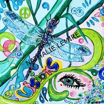Peinture intitulée "DRAGONFLY 2" par Nathalie Lemire, Œuvre d'art originale, Encre