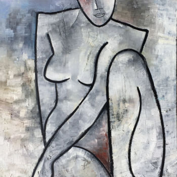 Painting titled "UNE GRANDE DAME" by Nathalie Mary, Original Artwork, Oil Mounted on Wood Stretcher frame