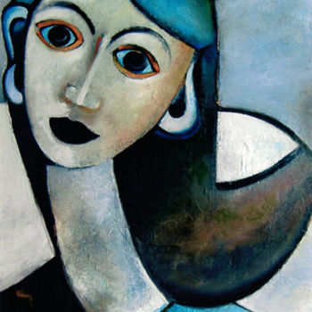 Painting titled "LES GRANDS YEUX" by Nathalie Mary, Original Artwork, Oil Mounted on Wood Stretcher frame