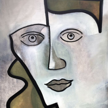 Painting titled "MOI" by Nathalie Mary, Original Artwork, Oil Mounted on Wood Stretcher frame