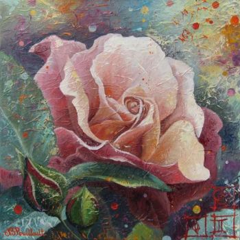 Картина под названием "Bouton de rose" - Nathalie Pouillault Boyaval, Подлинное произведение искусства, Масло