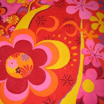 Peinture intitulée "Fleur Popdelic" par Nathalie Pouillault Boyaval, Œuvre d'art originale, Huile