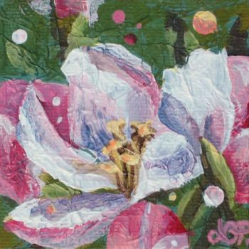 Pintura intitulada "Mini fleur de pommi…" por Nathalie Pouillault Boyaval, Obras de arte originais, Óleo