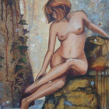 Schilderij getiteld "Nymphe du marais V" door Nathalie Pouillault Boyaval, Origineel Kunstwerk, Olie
