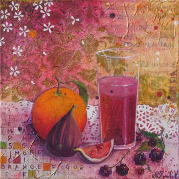 Painting titled "Figues et mures" by Nathalie Pouillault Boyaval, Original Artwork
