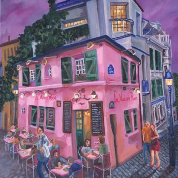 Painting titled "La Maison Rose" by Nathalitay, Original Artwork, Oil