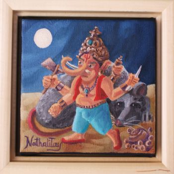 제목이 "Ganesh et la lune"인 미술작품 Nathalitay로, 원작, 기름
