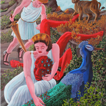 Peinture intitulée "La création du paon" par Nathalitay, Œuvre d'art originale, Autre