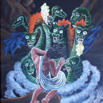 Peinture intitulée "Combat de Zeus et T…" par Nathalitay, Œuvre d'art originale, Autre