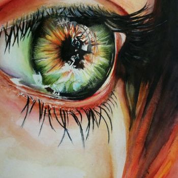 Peinture intitulée "iris flamboyant" par Nathaly Vera, Œuvre d'art originale, Aquarelle