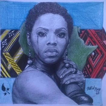 Dessin intitulée "La pleureuse africa…" par Nathanaël Maza, Œuvre d'art originale, Stylo à bille