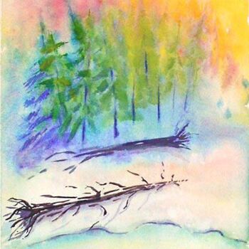 Malerei mit dem Titel "Fallen Trees" von Nathaniel Whynott, Original-Kunstwerk, Gouache