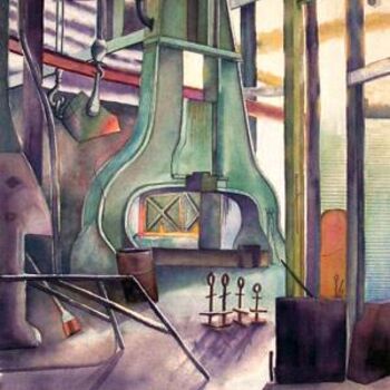 Painting titled "Steel Mill" by Nathaniel Whynott, Original Artwork, Gouache
